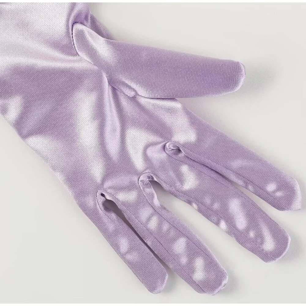 Women's Lavender Satin Pearl Short Length Gloves Wedding Banquet Party Prom